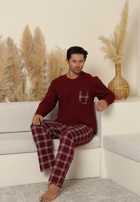 Pijama Barbati ,Maneca si Pantaloni Lungi,Culoare Rosu cu Alb,Engros